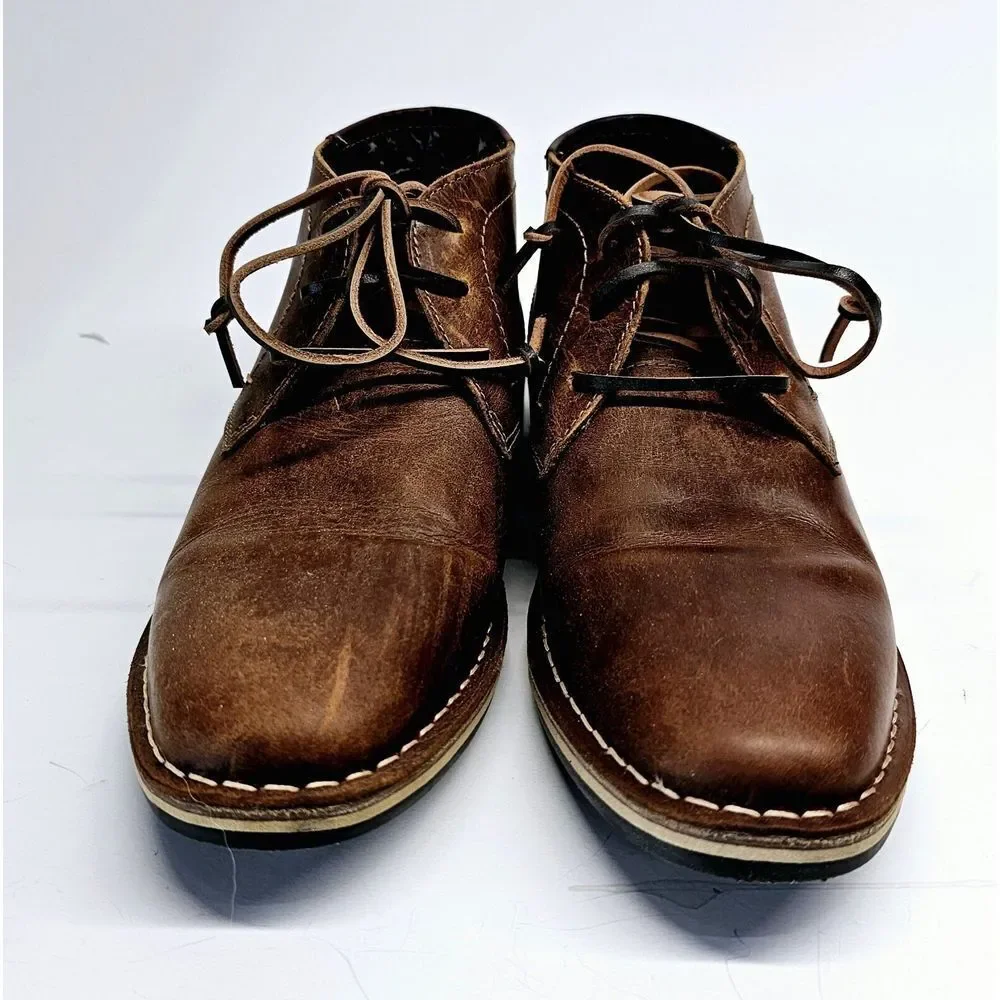 Steve Madden Harken‎ 247 Leather Shoes Men's 9 Cognac Brown Lace Up Distressed